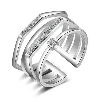 

New Fashion Creative Irregular Multi-layer Atmophere 925 Sterling Silver Jewelry Geometric Flash Crystal Opening Rings SR632