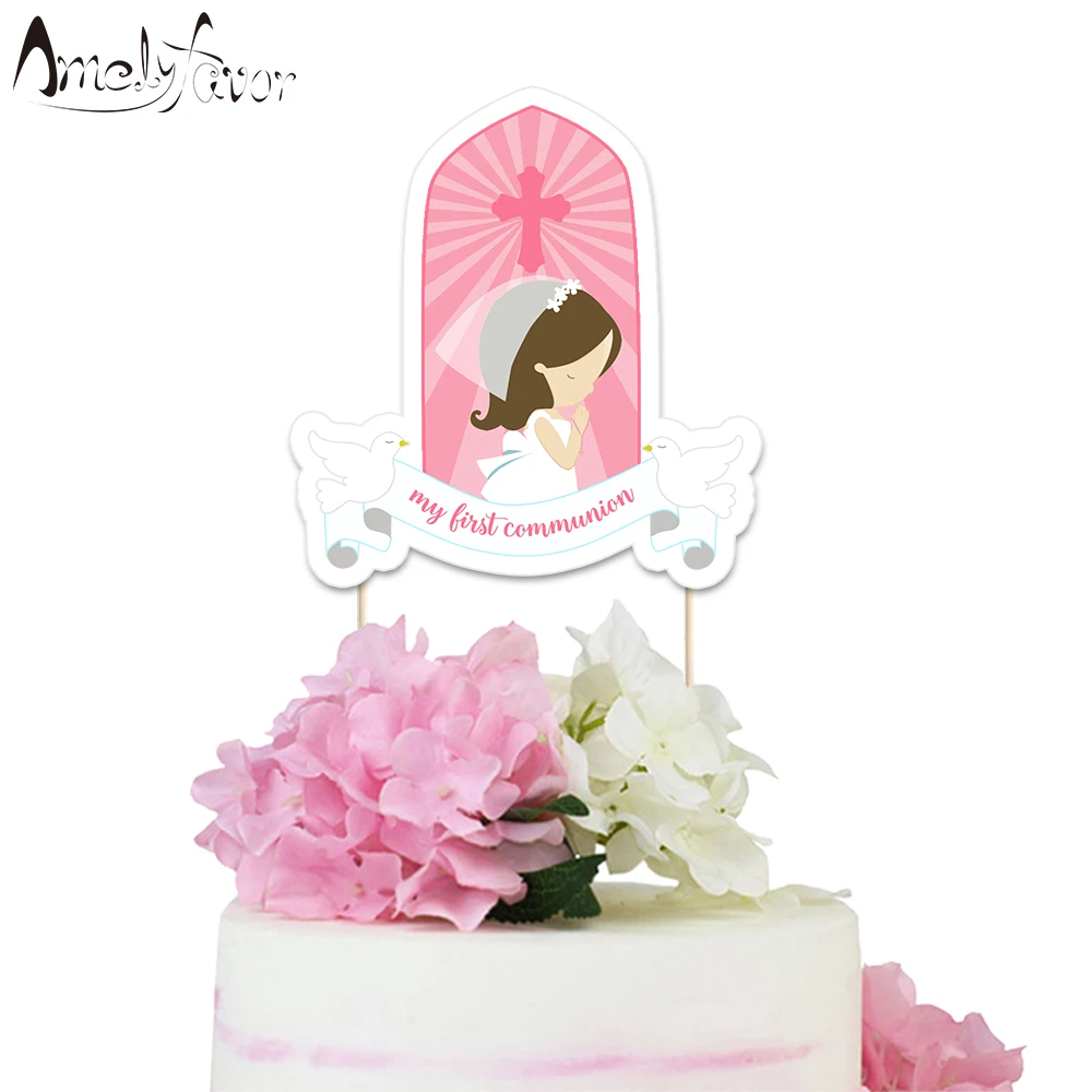  Girl Communion Theme Party Paper Cake Topper Girls First Communion Event Party Decorations Supplies - 33041986429