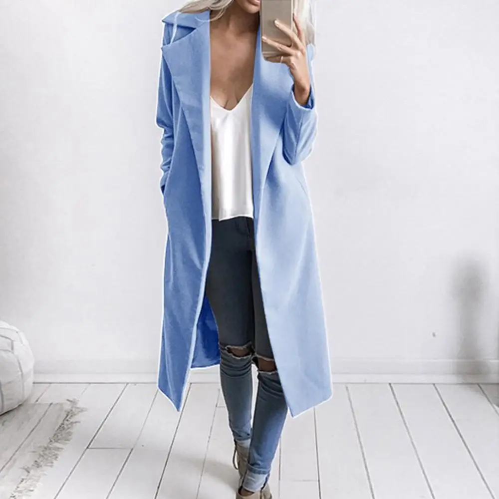 Cena Zima kobiety płaszcz 2019 Casual Lapel kołnierz otwórz Stitch wełniana kobiet płaszcz moda ciepłe kieszeń stałe Plus rozmiar długi znosić