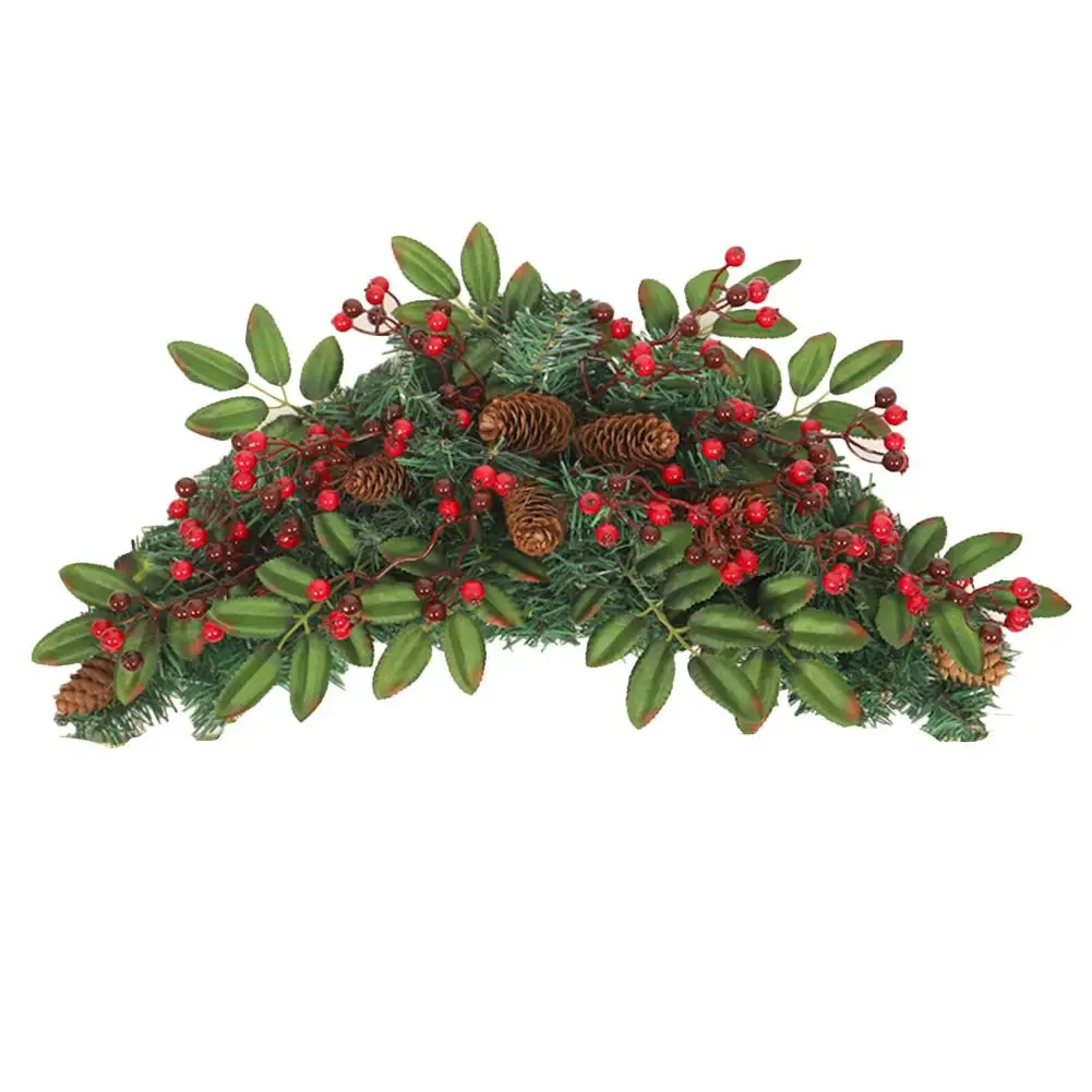 Рождественский венок сосновый конус Рог лоза красные фрукты оформление окон и дверей подвесной год рождественский венок-украшение - Цвет: B