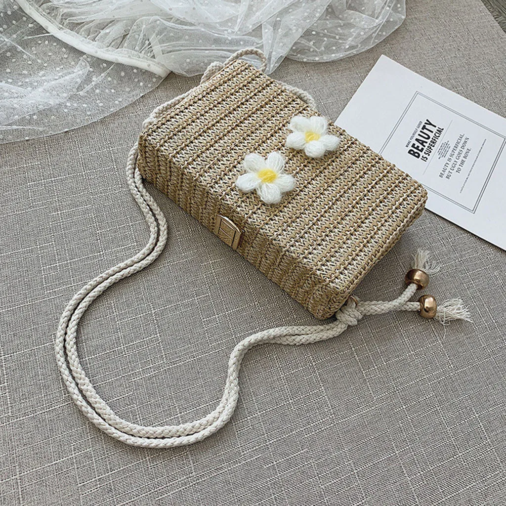 

Women's Fashion Retro Woven Shoulder Bag Floral Handbag Woven Bag Summer Beach Bag Handbag Torba Damska #T3G