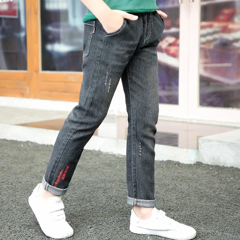Teenage Boy Clothes New Spring Korean Boy's Jeans Child Elastic Cotton Ripped Jeans