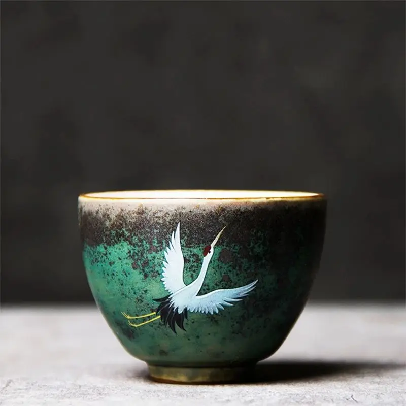 Japanese Style Retro Handmade Ceramics Mug Hand Painted Crane Tea Cup Kung Fu Set | Дом и сад