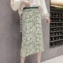 Осень и зима Офисная женская элегантная вязаная юбка двухслойная кружевная Лоскутная Вязаная хлопковая Женская юбка карандаш Милая