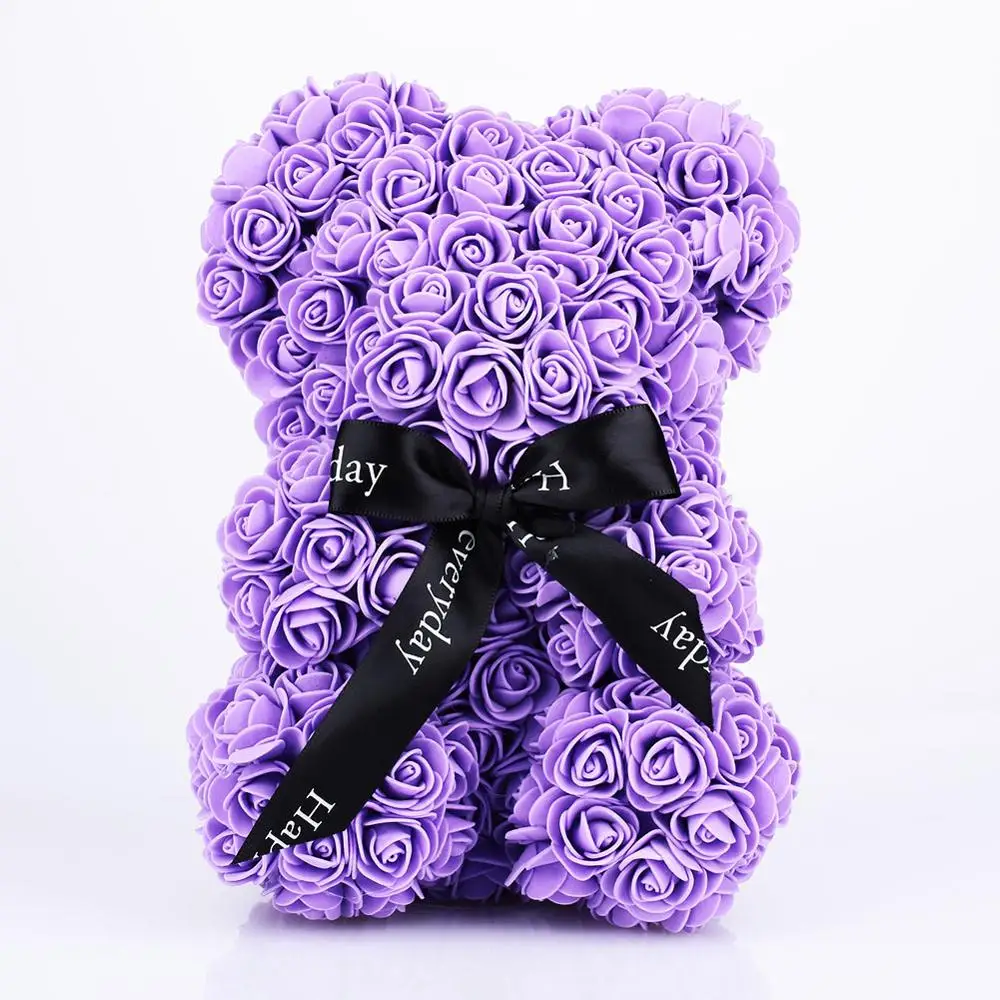 40 см Роза медведь Роза цветок искусственный медведь розы Rabit Украшение DIY Рождество год подарки для женщин Валентина подарочная коробка - Цвет: Purple Bear 25cm