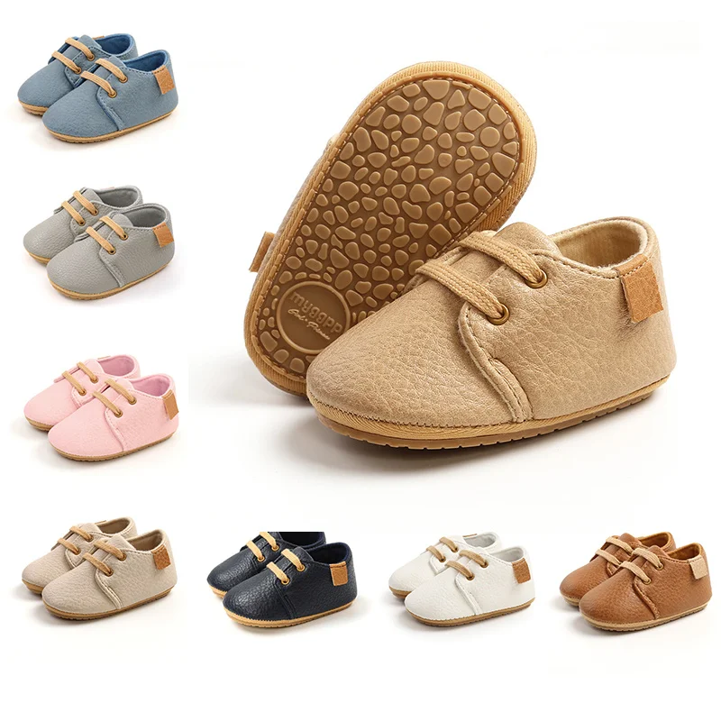 KIDSUN-zapatos para bebé recién nacido, moda sencilla, informales, zapatos de cuero, antideslizantes, suela de goma, primeros pasos