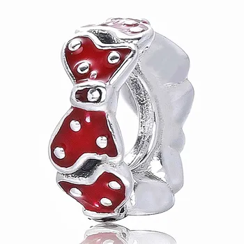 

Authentic 925 Sterling Silver Bead Charm Red Enamel Cartoon Mouse Bow Space Bead Fit Pandora Bracelet Bangle Diy Jewelry