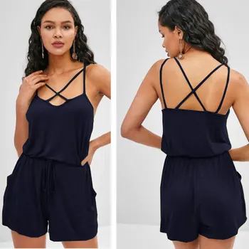 

2020 European And American Style Nightclub Sexy Solid Color Holiday Cross Knitted Suspender Overalls