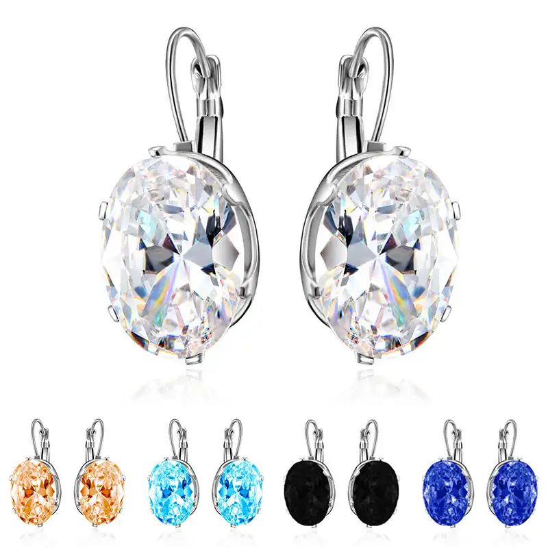 1 par de prata cristal dia dos namorados presente gota água grande pedra zircão oval gota brinco losango feminino seaside moda jóias