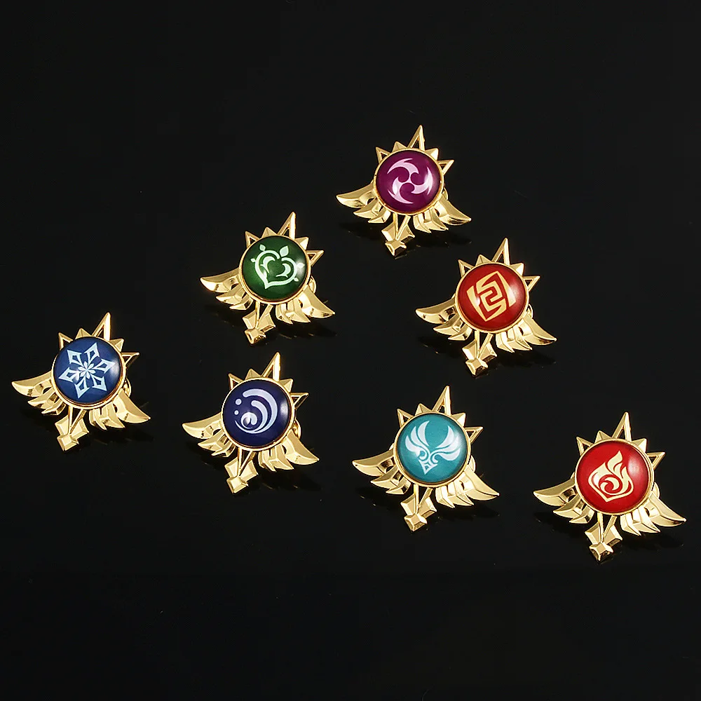 Game Genshin Impact Eyes Of God Mondstadt Pins Brooches Luminous 7 Element Kawaii Cosplay Badges