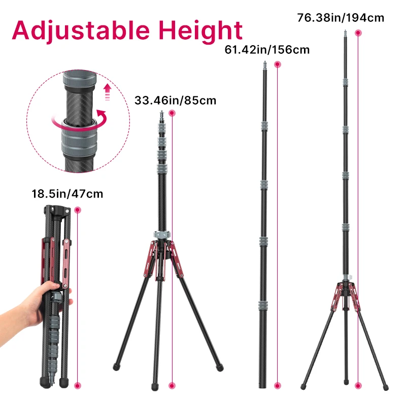 Ulanzi MT-49 Lightweight Carbon Fiber Tripod With Detachable Monopod Max 194cm Extend Tripod Stand for DSLR Camera Video Lights