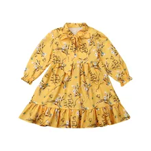 Платье макси с длинными рукавами и цветочным принтом для девочек 2-7 лет, нарядное платье