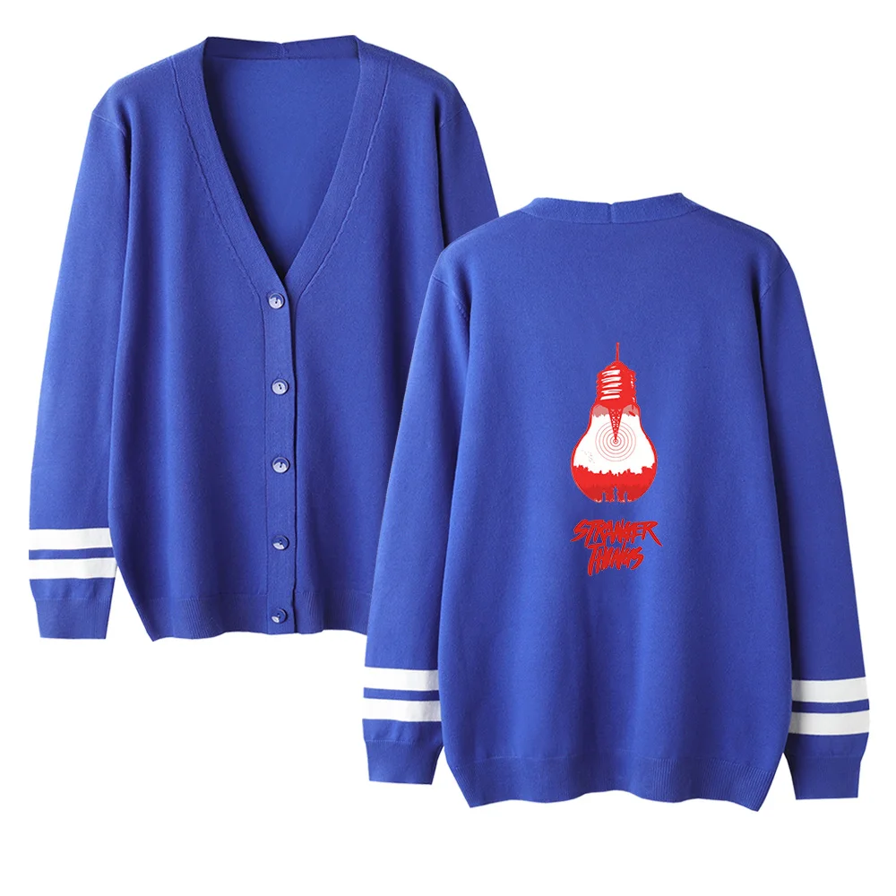 Для женщин влюленные очень странные дела кардиган свитер осень принт теплый свитер с v-образным вырезом с длинным рукавом t-рубашка кофта