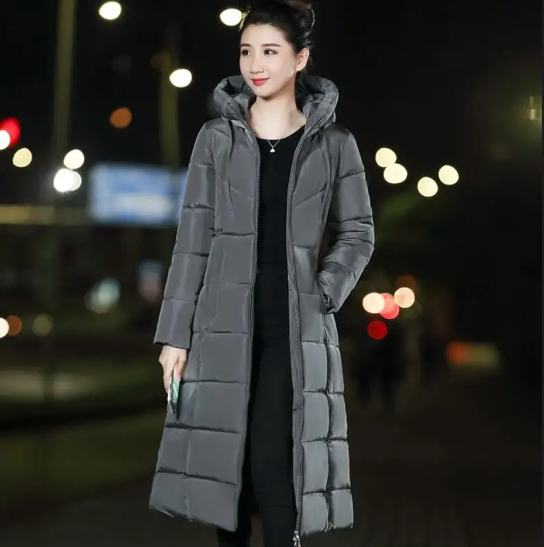 Casacos feminino зимняя куртка женская длинная парка Женская мода 6XL manteau femme hiver хлопковое пальто Женская куртка с капюшоном Тонкая - Цвет: Серый