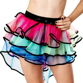 

Women Lady Irregular Color Fashion Tutu Front Short Long Mesh Rainbow Puff Skirt L9BE
