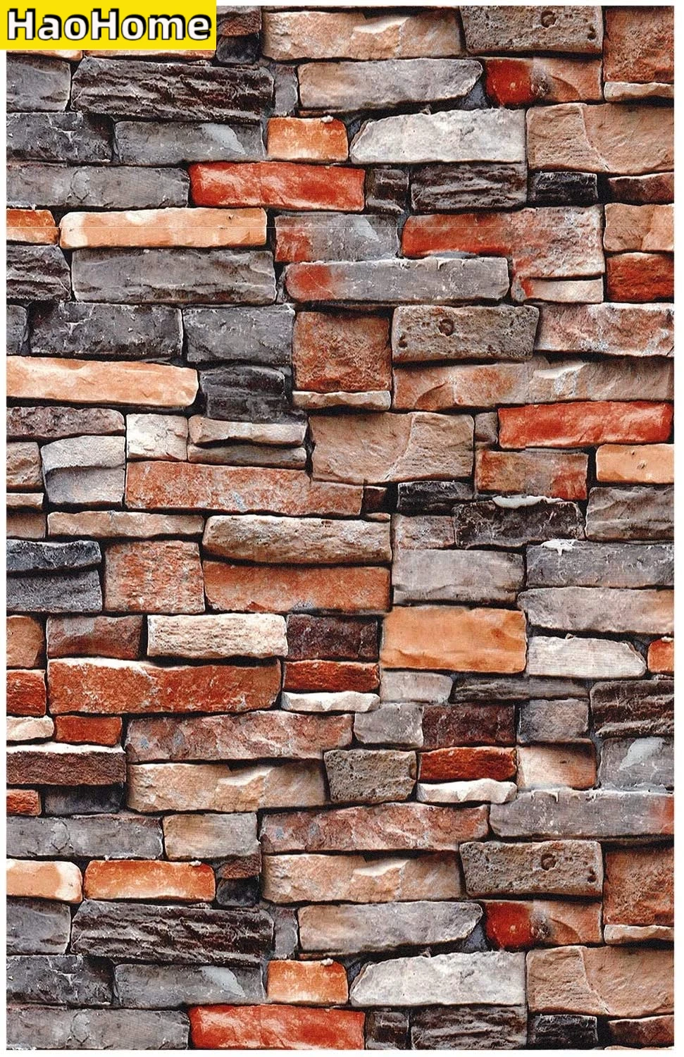 HaoHome Self Adhesive Faux Brick Wallpaper Red Multi Rust Stone Wallpaper Murals Home Kitchen Bathroom Decoration ouhoe 30ml multi purpose cleaning mist kitchen car rust grease remover descaling detergent mild decontamination