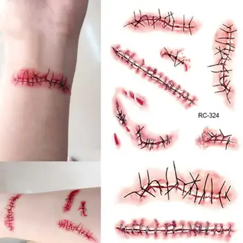 

1Pc Convenient Temporary Tattoo Sticker Waterproof Stitched Wound Scary Scars Tattoo Sticker Halloween Makeup Decor Party