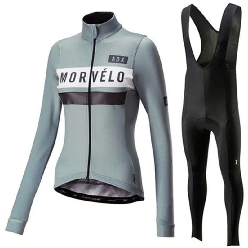 Morvelo pro team Зимняя велосипедная Джерси с длинным рукавом Теплая Флисовая велосипедная одежда комбинезон комплект Женская велосипедная одежда - Цвет: 6