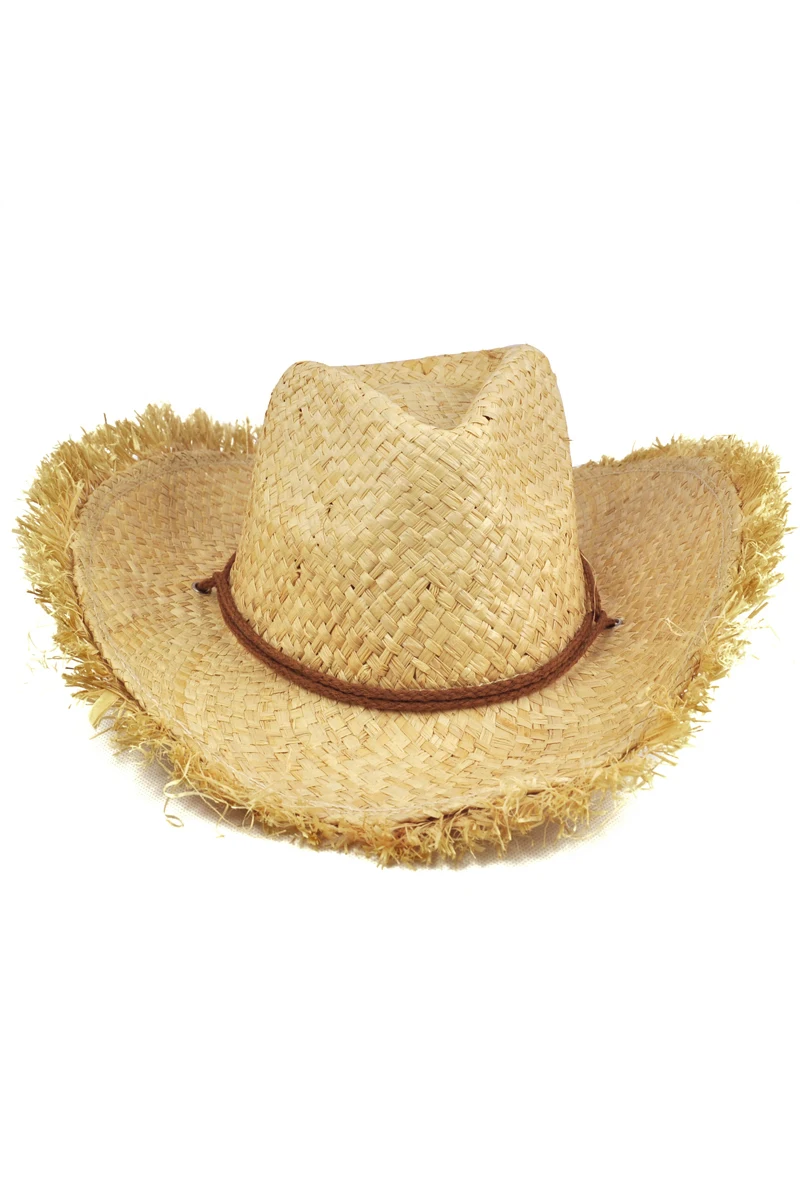 

Fashion Cap Unisex Feathered Natural Straw Cowboy Sun Hat Mens Womens Hot