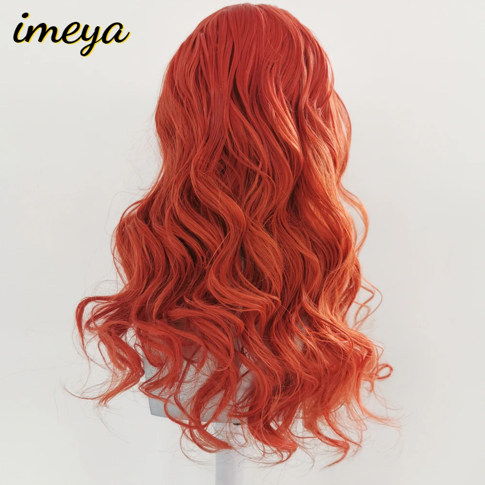 Imeya 13*4 оранжевый парик фронта шнурка синтетические волосы длинные волнистые парики для белых женщин термостойкие волокна сторона расставания парики
