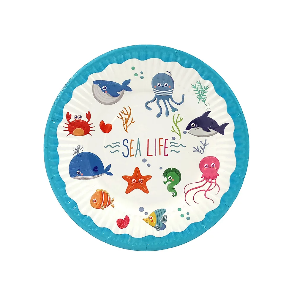 Для детей день рождения морской жизни морские животные вечерние принадлежности одноразовая посуда тарелка чашка соломенная коробка для конфет шляпа приглашение воздушный шар и т. Д - Цвет: 6pcs Plate