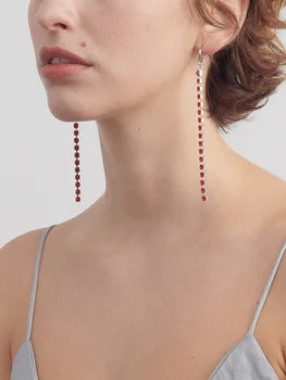

simple European gold-plated ruby stud drop earrings for women minimalist White gold red crystal bead circle stud earrings