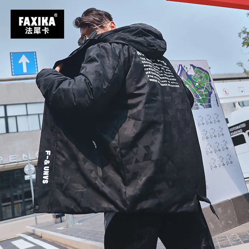 Мужская куртка с капюшоном с буквенным принтом FAXIKA больших размеров, зимняя хлопковая одежда для увеличения жира