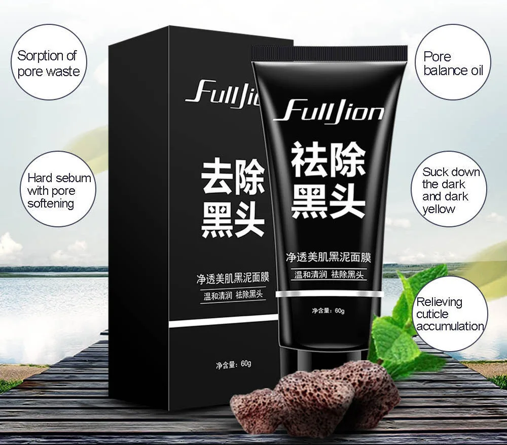FULLJION 60 г, маска для удаления угрей с бамбуковым углем, глубокое очищение, грязевая черная маска, лечение акне, маска для лица с угреми