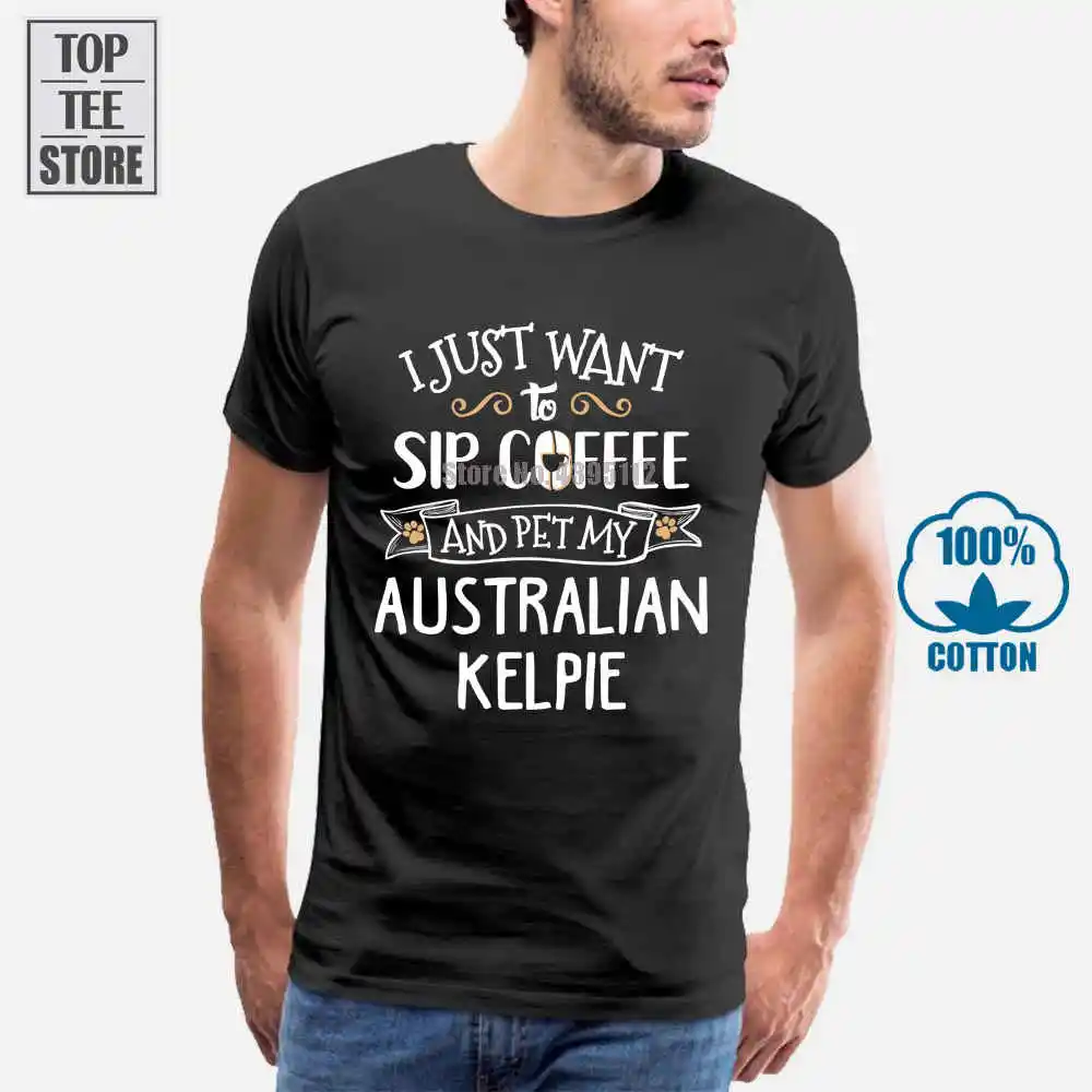 Женская футболка с надписью Sip Coffee Pet My ausan Kelpie Puppy Dog Lover подарок женская дешевая