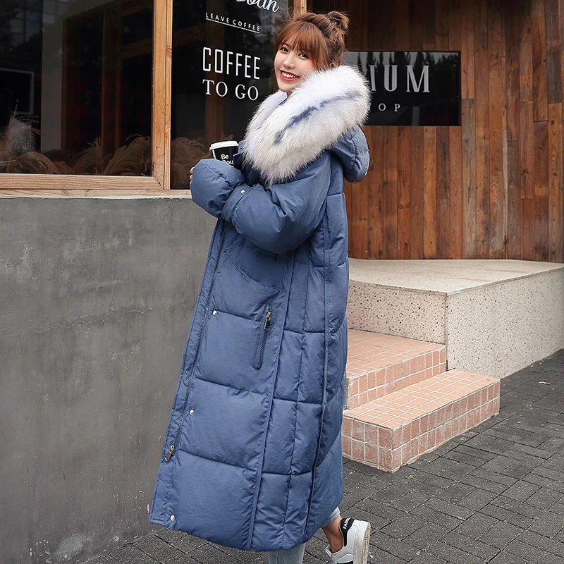 Модная женская зимняя куртка X-Long с хлопковой подкладкой, теплая, с большим меховым воротником, женские длинные пальто, парка, женские куртки