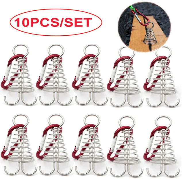 10pcs Spiral Shaped Spring Octopus Deck Peg with Carabiner Hook Windstopper Rope Buckle Tent Hooks Board Pegs For Camping Hiking 1