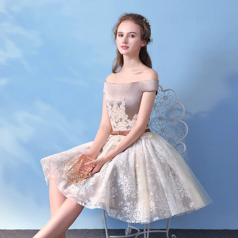 Skyyue короткий рукав Vestido De Coctel с открытыми плечами лодочка шеи бальное платье кружева цветочный принт размера плюс халат коктейльное платье LX366