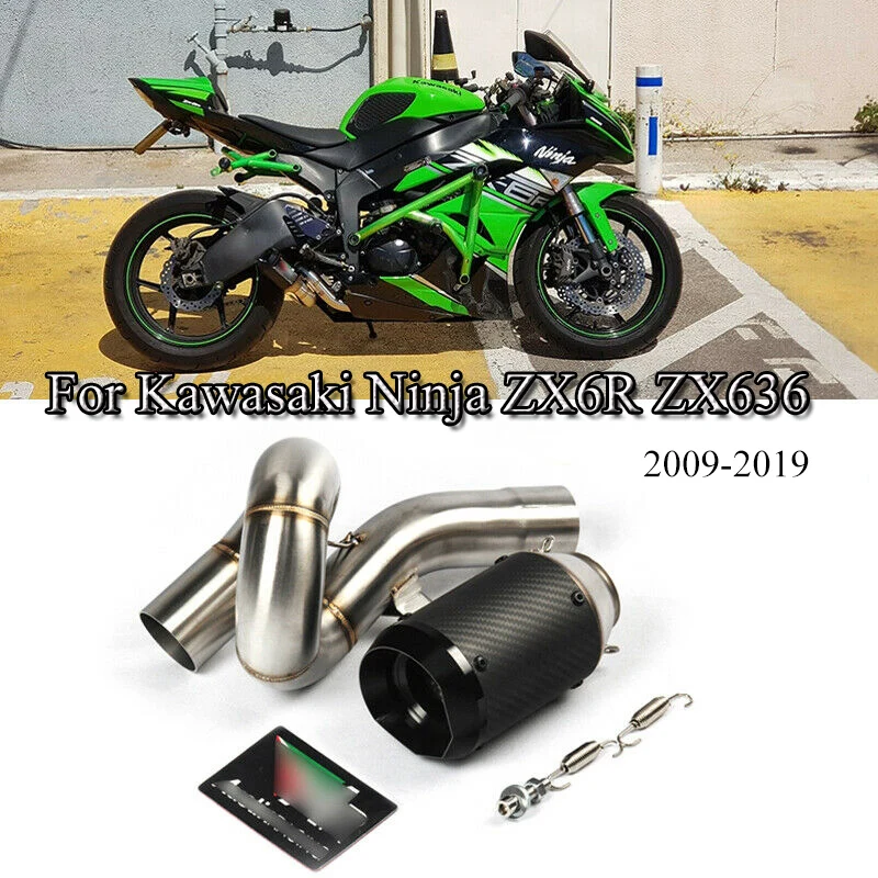 Motrocycle полная выхлопная труба для Kawasaki Ninja ZX6R ZX636 2009-2019 выхлоп глушителя кончик хвоста средняя секционная труба ATV slip on Refit