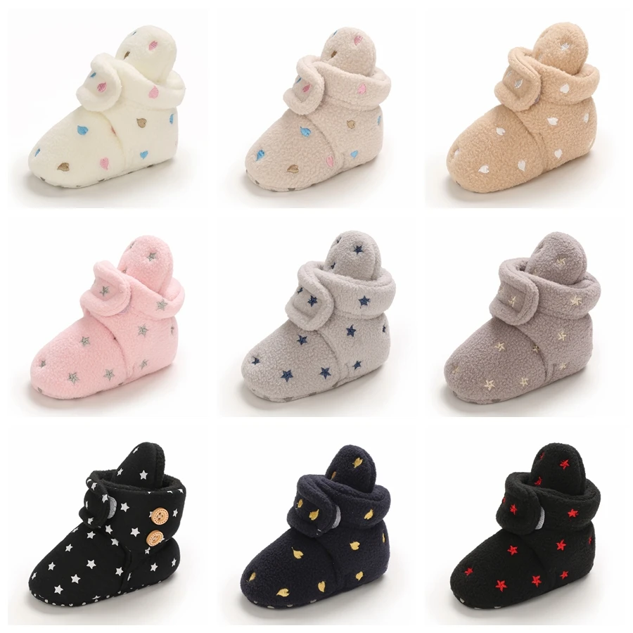 

Newborn Baby First Walkers Unisex Warm Fleece Bootie Winter Warm Infant Toddler Crib Shoes Classic Floor Boots