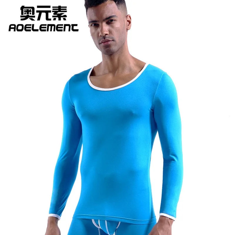 AOELEMENT Men's Tight fitting Big Round Neck Modal Thermal Underwear ...