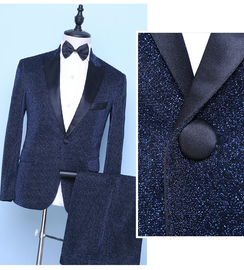 PYJTRL, новинка, мужской Блестящий темно-синий комплект, костюмы, свадебные, для жениха, для выпускного, смокинги, костюмы певцов, Homme, последние модели пальто, брюки