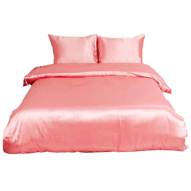 Soft Silky Satin Solid Color 3 Piece Bedding Set 1 Duvet Cover And