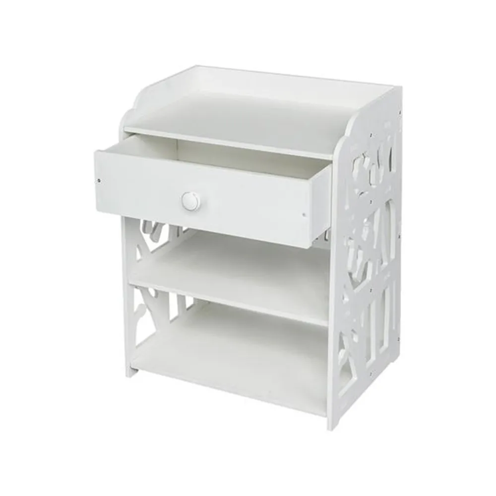 

Wooden Bed Side End Table Nightstand Bedroom Drawer & Bottom Shelf White Night Table Sider Table