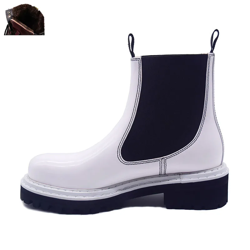Buonoscarpe/Новинка года; модные стильные женские Ботильоны на каблуке; модные кожаные ботинки для офиса; уличная зимняя обувь; Sapatos femininos - Цвет: White  Long velvet