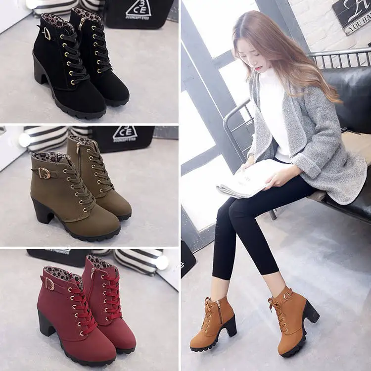 

Spring and Autumn Women's Boots Korean High Heels Martin Boots
