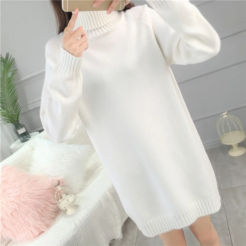 Womens Sweaters 2019 Winter Tops Turtleneck Sweater Women Warm Pullover Jumper Knitted Sweater Long Turtleneck Sweaters Dresses
