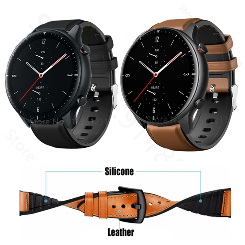 Leather Silicone Wrist Band For Amazfit GTR 2 Strap 22mm Watchband Huami GTR2 2e 47mm Pace Stratos 3 2s Bracelet | Электроника