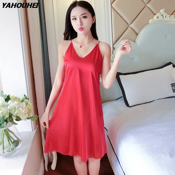 

2019 New Summer Ladies Sexy Silk Satin Night Dress Sleeveless Nighties V-neck Nightwear For Women Nightgown Nightdress Sleepwear