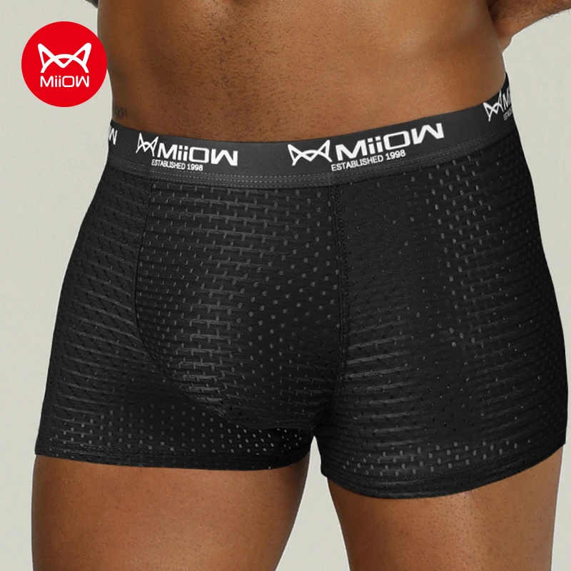 MiiOW Mesh Men Underwear Boxer Shorts Antibacterial Ice Silk Cueca Male Panties Lingerie Breathable Boxershorts 2022 New Arrival mens designer boxers