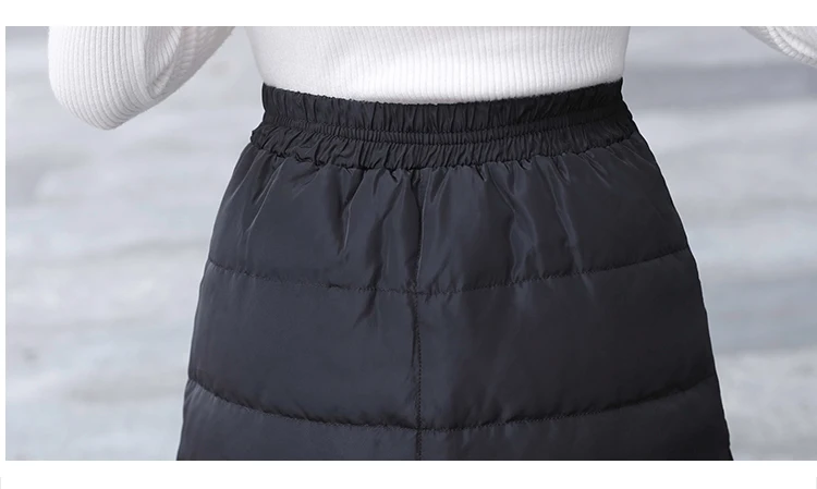 Winter Fall Fashion Women Elastic High Waisted Black Thick Warm Long Cotton Down Skirt Female Woman Padded Skirts