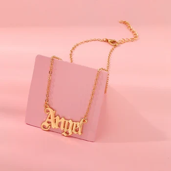 

Angel Old English Font Necklace Stainless Steel Letter Pendants Lovely Gift For The Women Girls Valentine's Day