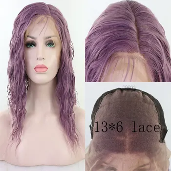 

BM 13*6 Synthetic Lace Front Wig Mix Lavender Purple Water Wave Heat Resistant Fiber With Baby Hair Side Parting For Women Wigs