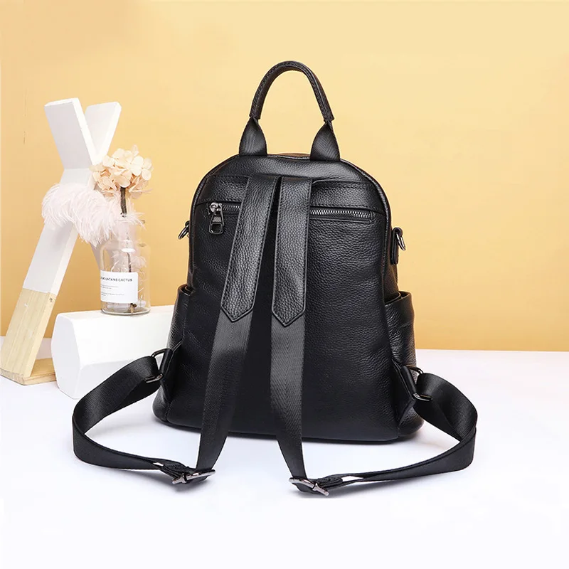 Women Backpack Cowhide Genuine Leather Vintage Knapsack Colleague Girls Student School Bag Lady Travel Packsack Shoulder Bags 2