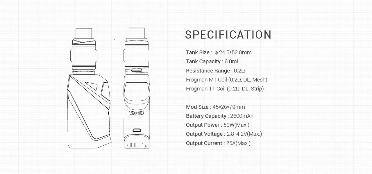 Подарок 5 шт. набор вейперов в катушке Vaptio ironcload Kit 2600 мАч коробка мод электронная сигарета стартовый набор 50 Вт испаритель 2,0 мл большой бак для пара Атомайзер