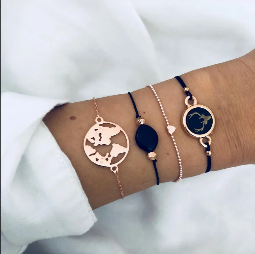 

Handmade Bohemian Bracelet Set Global Map And Deer Bracelet Sets Women Fashion Chain Bracelets Jewelry Christmas Gift